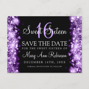 Postal De Anuncios Sweet 16 "Save The Date" (Guardar la fecha) Luces 