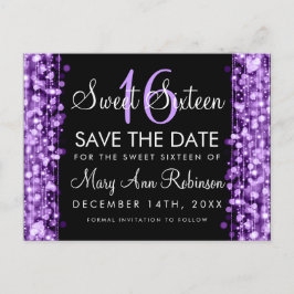 Postal De Anuncios Sweet 16 Save The Date Purple Fiesta Sparkles