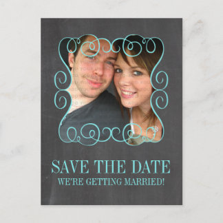 Postal De Anuncios Swirls Chalkboard Photo Save the Date Postcard