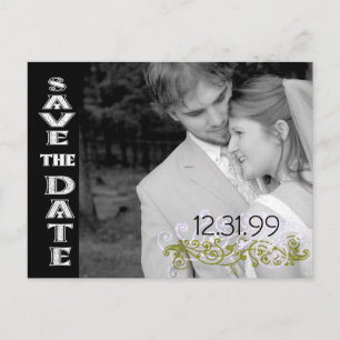 Postal De Anuncios Swirly Black & White Guarda La Fecha De Tu Foto