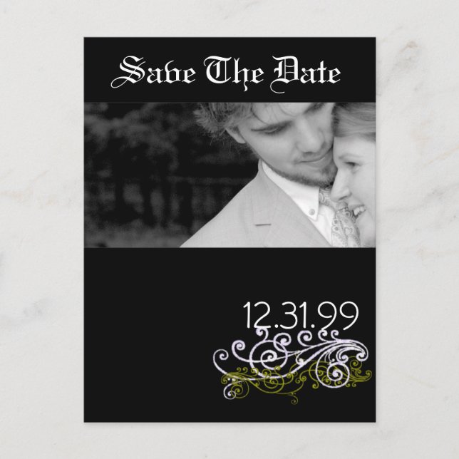 Postal De Anuncios Swirly Black & White Save The Date (Anverso)