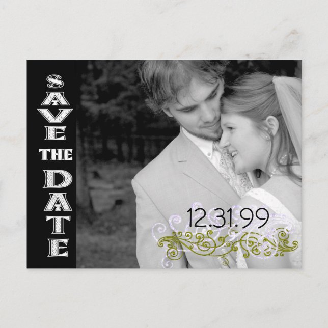 Postal De Anuncios Swirly Black & White Save The Date (Anverso)