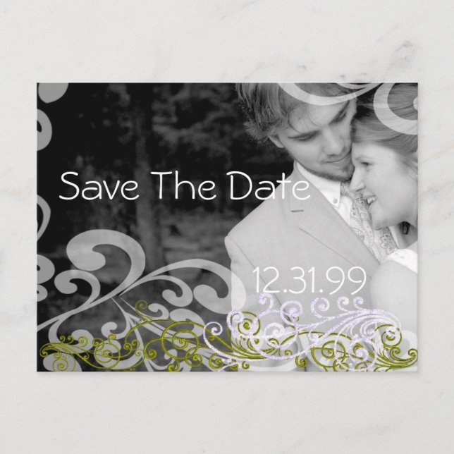 Postal De Anuncios Swirly Photo Save the Date (Anverso)