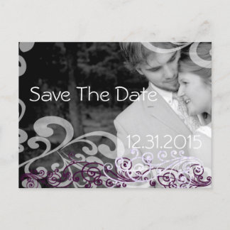 Postal De Anuncios Swirly Photo Save the Date Eggplant & Berry