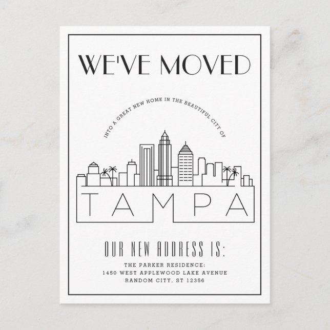 Postal De Anuncios Tampa, Florida Deco Moderno | Cambio de Dirección (Anverso)