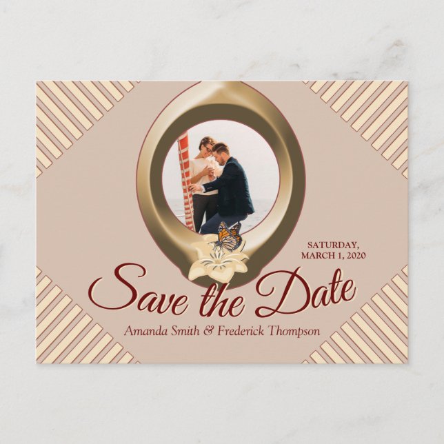 Postal De Anuncios Tan - Vino Marsala &  Save the Date moderno (Anverso)