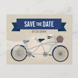 Postal De Anuncios Tandem Bicicleta Azul Oscuro Boda Save the Date