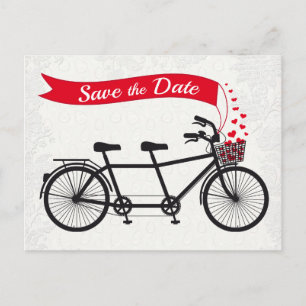 Postal De Anuncios Tandem Bicicleta Salva la Fecha Corazones