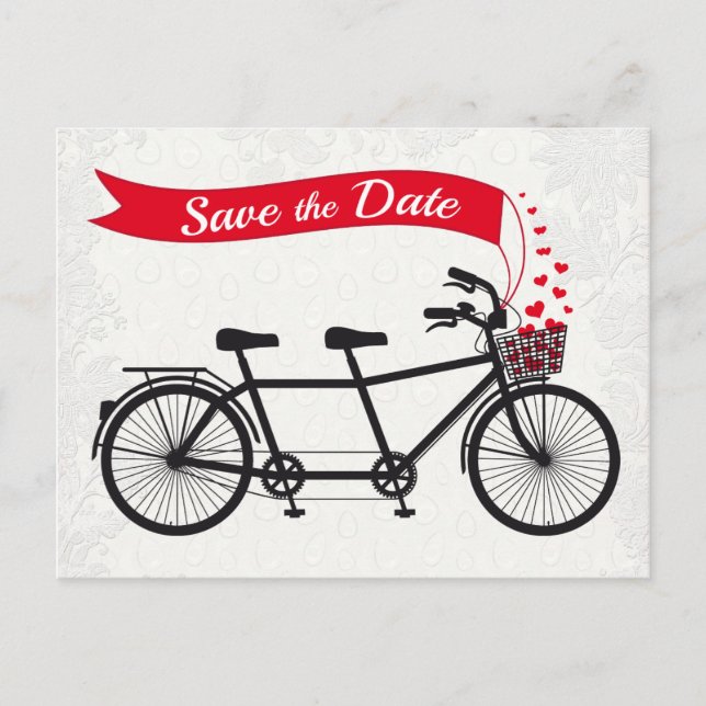 Postal De Anuncios Tandem Bicicleta Salva la Fecha Corazones (Anverso)