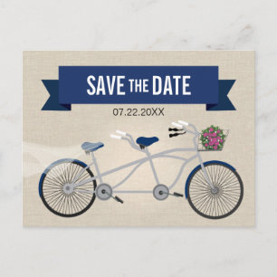 Postal De Anuncios Tandem Dark Blue Bicycle Wedding Save the Date