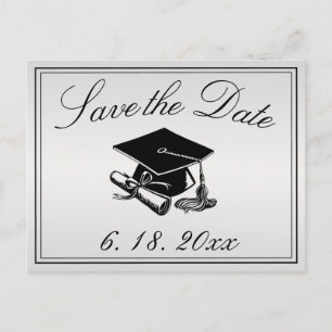 Postal De Anuncios Tapa de Graduación Diploma Plateado Salva la Fecha