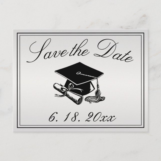 Postal De Anuncios Tapa de Graduación Diploma Plateado Salva la Fecha (Anverso)