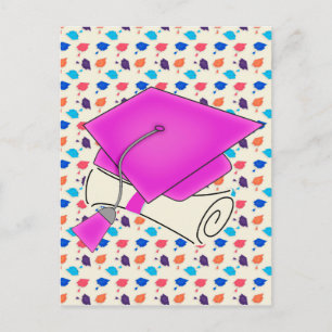 Postal De Anuncios Tapón de graduación rosado caliente y Diploma, tap