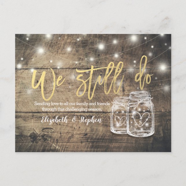 Postal De Anuncios Tarros de madera para aplazamiento de boda Still D (Anverso)