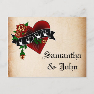 Postal De Anuncios Tattoo Heart and Rosa Save the Date