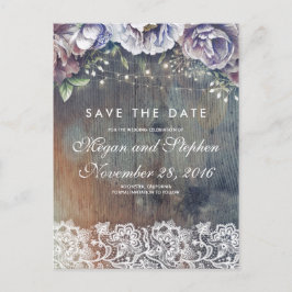 Postal De Anuncios Taupe, Blue y Maroon Floral Rustic Save the Date