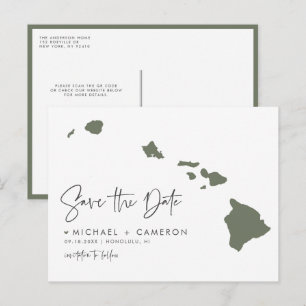 Postal De Anuncios Taupe Green Hawaii Mapa estatal QR Código Guardar 