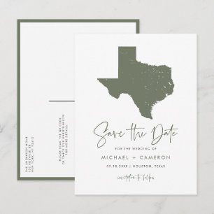 Postal De Anuncios Taupe Green Texas State Map QR Code Save the Date