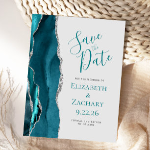Postal De Anuncios Teal Blue Silver Agata Gris Save the Date