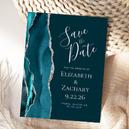 Postal De Anuncios Teal Blue Silver Agate Save the Date