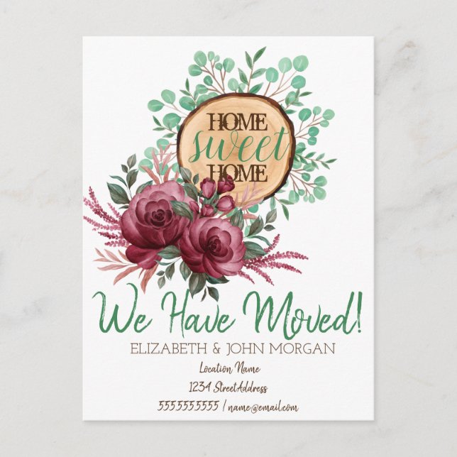 Postal De Anuncios Tema Bosque de Madera, Flores Hogar Dulce Hogar (Anverso)