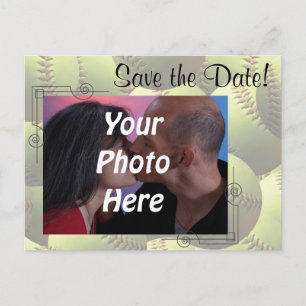Postal De Anuncios ¡Tema de boda de deportes de sóftbol, foto para gu
