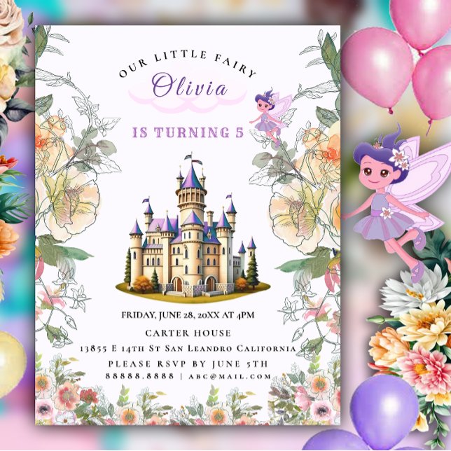 Postal De Anuncios Tema de cumpleaños de cuento de hadas del castillo (Subido por el creador)