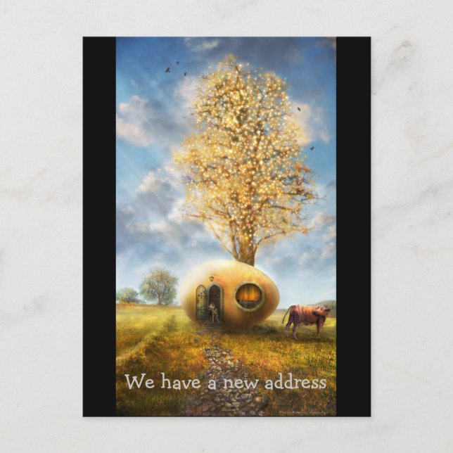 Postal De Anuncios Tenemos una nueva dirección | Divertido Huevo Hous (Anverso)