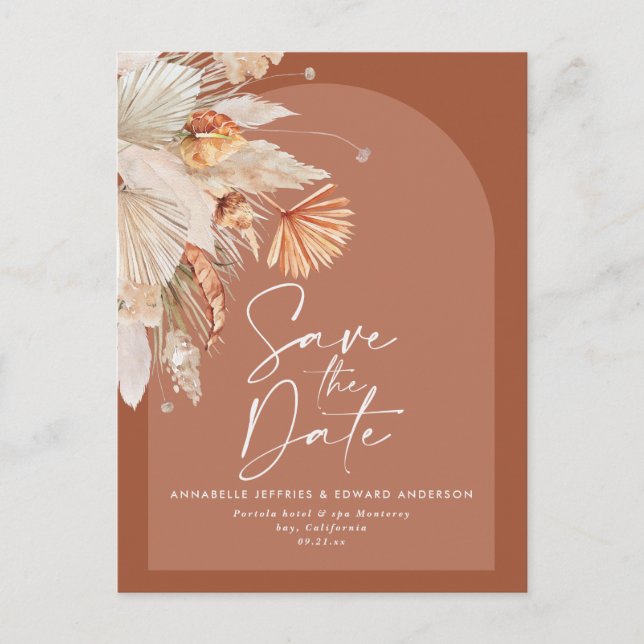 Postal De Anuncios Terracota bohemia moderna pampas césped elegante (Anverso)