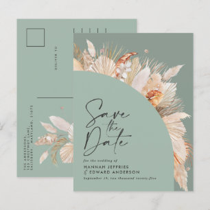 Postal De Anuncios Terracota bohemio moderno hierba de pampas verde s