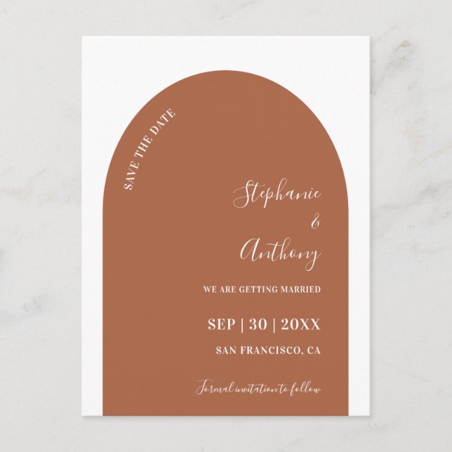 Postal De Anuncios Terracota y boda de arco blanco salven la fecha (Anverso)