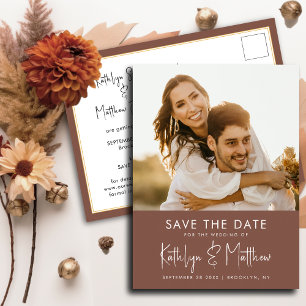 Postal De Anuncios Terracotta Fun Script Moderno Photo Simple Boda