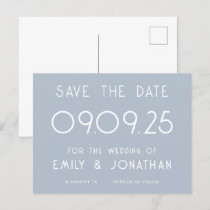 Postal De Anuncios Texto Simple Boda Azul Polvo Guardar la Fecha