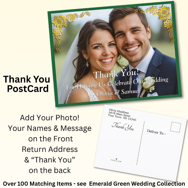 Postal De Anuncios Thank You - Photo with Emerald Green & Gold (Subido por el creador)