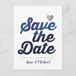 Postal De Anuncios Tipografía azul de Save Date Boda