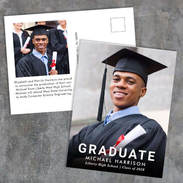 Postal De Anuncios Tipografía Blanca Negrita Foto Graduación (Subido por el creador)