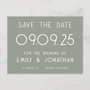 Postal De Anuncios Tipografía Blanca Sage Green Boda