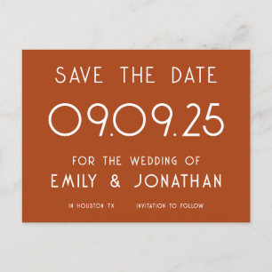 Postal De Anuncios Tipografía blanca simple Boda Terracotta