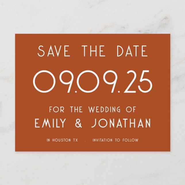 Postal De Anuncios Tipografía blanca simple Boda Terracotta (Anverso)
