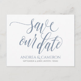 Postal De Anuncios Tipografía de Boda Save-the-Date- Azul Polvoriento
