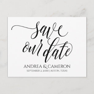 Postal De Anuncios Tipografía de boda Save-the-Date Negro