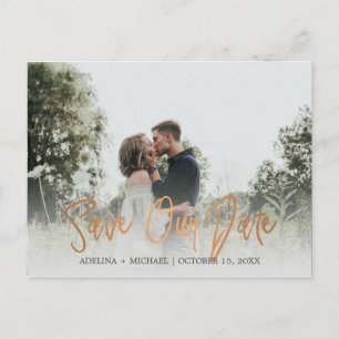 Postal De Anuncios Tipografía de cobre dorado para foto de boda y avi