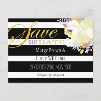 Postal De Anuncios Tipografía de Hoja de Oro Floral Boda Guardar la F