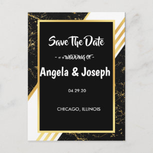 Postal De Anuncios Tipografía de rayas de mármol dorado negro Guardar