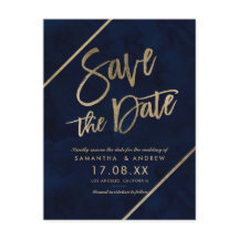 Tipografía dorada azul marino acuarela save the da