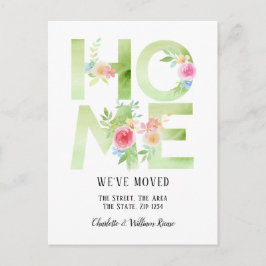 Postal De Anuncios Tipografía floral que nos hemos mudado a casa
