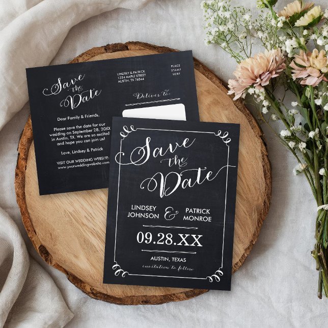 Postal De Anuncios Tipografía moderna de pizarra Salva la fecha (Subido por el creador)