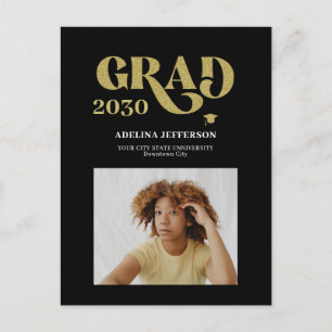 Postal De Anuncios Tipografía moderna foto graduación de oro negro