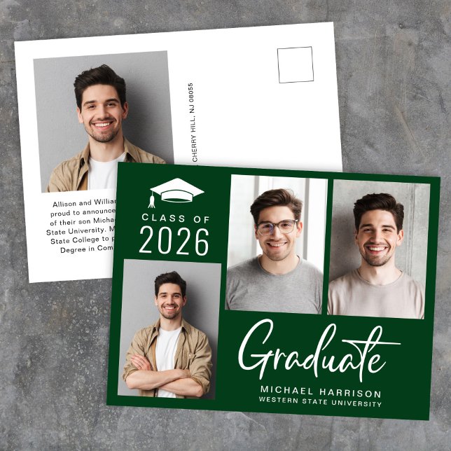 Postal De Anuncios Título Moderno de Graduación en Verde con Fuente N (Cherish the milestone: share your graduate's achievement with a custom photo graduation announcement)
