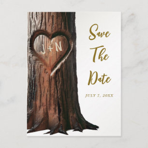 Postal De Anuncios Tocón de árbol de corazón tallado rústico Save the